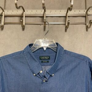 Ralph Lauren Shirt Men XXL‎ Blue Chambray Stretch Fabric Oeko-Tex Preppy Casual